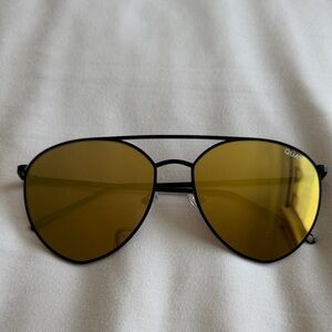 Quay Australia Black Frame Sunglasses with Olive/Gold Lenses